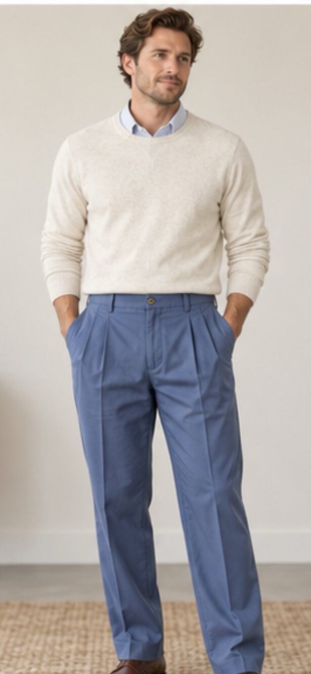 Brooks Brothers Men’s Chino Pants 35x32 Blue Pleated 100% Cotton
